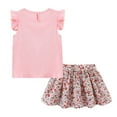 thumbnail image 3 of LittleSpring Toddler Girls Summer Outfits 2 Piece Floral T-shirt and Skirt Set Casual Cartoon Pattern Pink Size 6, 3 of 6