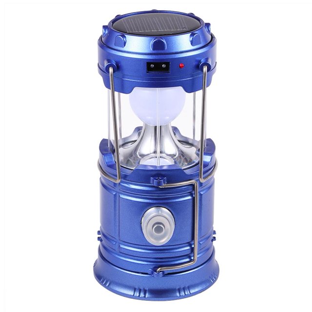 Solar LED Linterna portátil Linterna telescópica Lámpara de emergencia para acampar Azul JShteea El nuevo