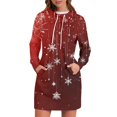 thumbnail image 2 of Women's Long Sleeve Hooded Sweatshirt Dress with Snowflake Christmas Tree Print, Ugly Christmas Sweater Women Style, Cozy Fall and Winter Dress with Pockets for Holiday,Wine,2XL, 2 of 7
