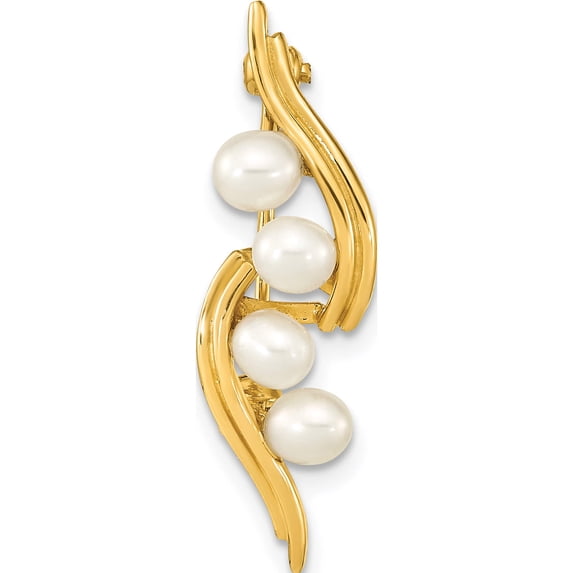 14K Yellow Gold 4-5mm Teardrop White Fwc Pearl Brooch (27.39 X 8.75) Made In Canada pin182