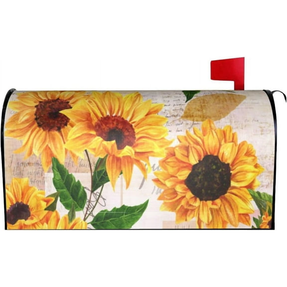 Vintage Sunflowers Mailbox Covers Standard Size Yellow Flower Magnetic Mail Cover Letter Post Box 21x18 in Mailwrap for Outside Garden Home Decor