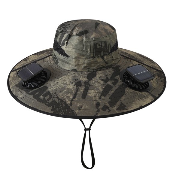 Solar Powered Fan Hat,Wide-brimmed Breathable Sun Protection Hat ,Men's Sun Protection Cap with 2 USB Solar Charging Removable Fans for Outdoor Fishing, Hiking Gardening-Army Green Had
