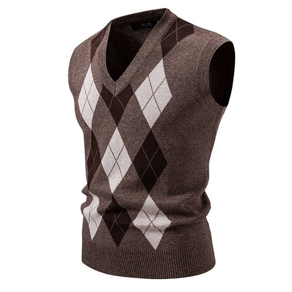 AnuYalue Mens Argyle Knitwear Vest Casual Lightweight V Neck Sleeveless Pullover Winter Slim Fit Knitted Sweater