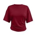 thumbnail image 4 of Axiiglly Crop Tops for Women Short Sleeve Side Ruched Stretch Slim Fit Cropped T Shirts Round Neck Trendy Basic Tees, S-2XL, 4 of 4