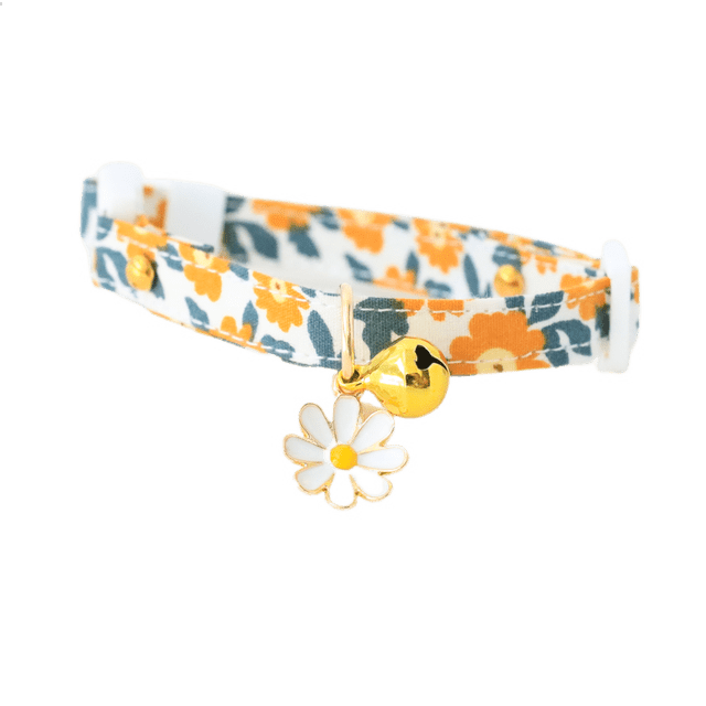 Hongkaii Colliers Floraux pour Chat avec Clochette Collier Ajustable pour Chaton Ensemble de Colliers de Sécurité pour Chat Charmes Floraux Collier pour Animaux de Compagnie Motif Marguerite Mignonne Collier pour Chat Printemps