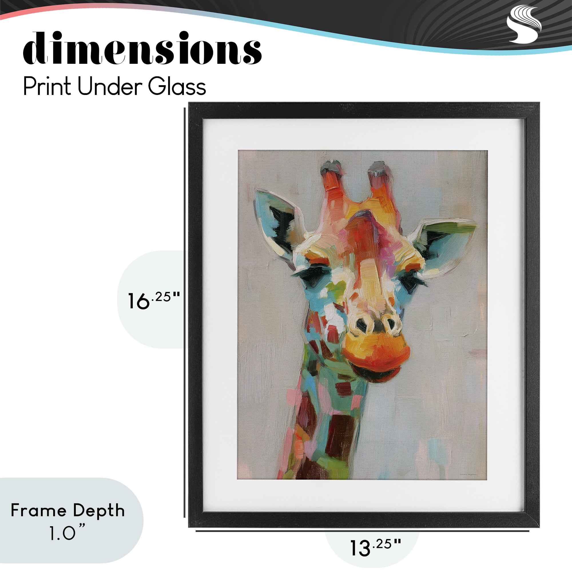Stupell Industries Painterly Rainbow Giraffe Black Framed Print Under Glass, design by Svetlana Aleynikova