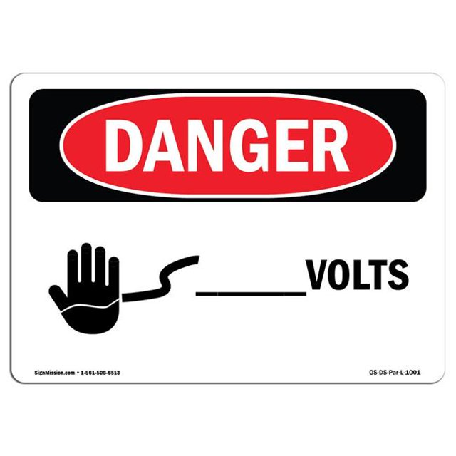 SignMission OS-DS-A-1218-L-1001 12 x 18 Po Signe de Danger OSHA - Coutume - Volts