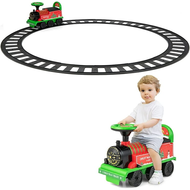 OLAKIDS Kids Ride On Train with Track, 6V Electric Toy with Lights and