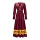 thumbnail image 3 of Vestido largo con cuello en V y temperamento de manga BBubble estampado de alto grado para mujer Pompotops  hdfakjf7085, 3 of 7