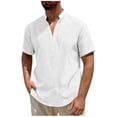 thumbnail image 2 of Aobny Men Shirts Plain Oversized Cotton Linen T Shirt V-Neck Big & Tall Short Sleeve Men T Shirts,White,XXL, 2 of 7