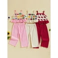 thumbnail image 3 of Toddler Kids Baby Girls 2 Piece Outfits 6 12 18 24 Months 2T 3T 4T Crocheted Flowers/Fruit Ruffled Camisole and Elastic Pants Set Baby Summer Clothes, 3 of 9