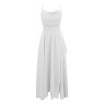 thumbnail image 5 of NordicNest Women's Spaghetti Strap Tulle Midi Dress Cowl Neck Ruched Bodice with Asymmetrical Flowy Skirt Elegant Party Wedding Guest Gown White,XL, 5 of 5