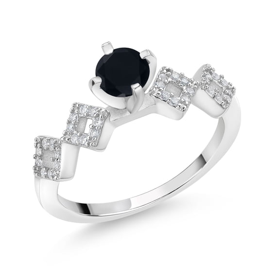 Gem Stone King 0.86 Ct Round Black Onyx 925 Sterling Silver Ring (Size 9)