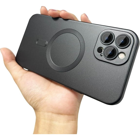 Magnetic for iPhone 12 Pro Max Case for Women, Shockproof Matte Luxury Metallic Luster Design with Full Camera Lens Protector, Compatible with Magsafe Case for iPhone 12 Pro Max 6.7"-Black