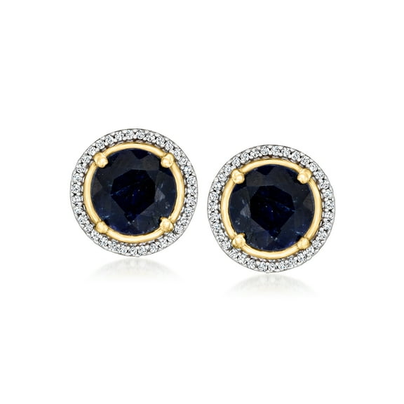 Ross-Simons 4.70 ct. t.w. Sapphire and .19 ct. t.w. Diamond Earrings in 18kt Gold Over Sterling, Women's, Adult