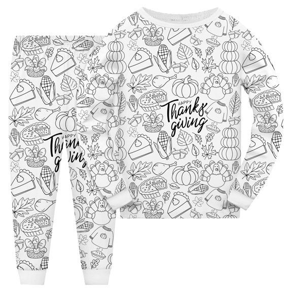 XAOFW Girls Outfits Kid Thanksgiving Diy Hand Painted Colouring Long Sleeve Letter Printing Cartoon Graphic O-Neck Soft Cozy Breathable Lightweight Casual Daily Wear Sets