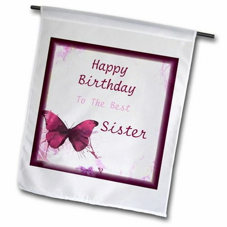 3dRose Image of Happy Birthday Best Sister with Butterflies Polyester 1'6'' x 1' Garden (Best Sms With Images)