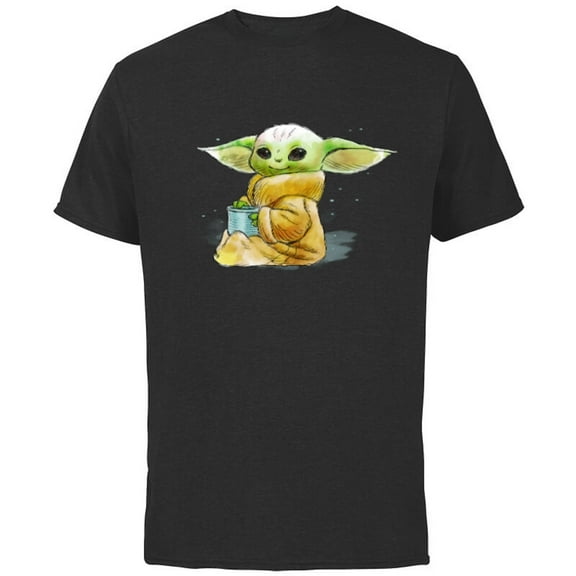 Star Wars The Mandalorian The Child Drink Soup Illustration - Short Sleeve Cotton T-Shirt for Adults - Customized-Black