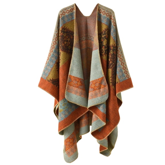Yokua Reversible Poncho Geometric Pattern Sweater Pashmina Shawl Wrap Scarf Cloak