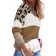 thumbnail image 2 of Suéter de Rayas con Estampado de Leopardo para Mujer, Cuello Redondo, Larga, Tejido con Bloques de Color Marrón Oscuro M, 2 of 5