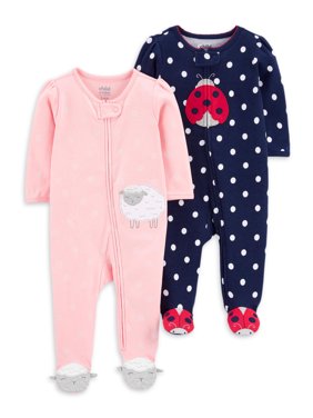 Child of Mine by Carter's Baby Girl Interlock Cotton Sleep 'N Play Pajamas, 2-Pack