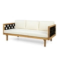 thumbnail image 3 of Christopher Knight Home Acacia Wood Outdoor 3 Seater Daybed with Teak Coffee Table, Beige Cushion+Black Rope, 3 of 17