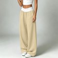 thumbnail image 6 of hotojiny Womens Wide Legs Sweatpants Fashion Colorblock Pants with Pockets Elastic Waist Baggy Pants Streetwear(Khaki,XX-Large), 6 of 8