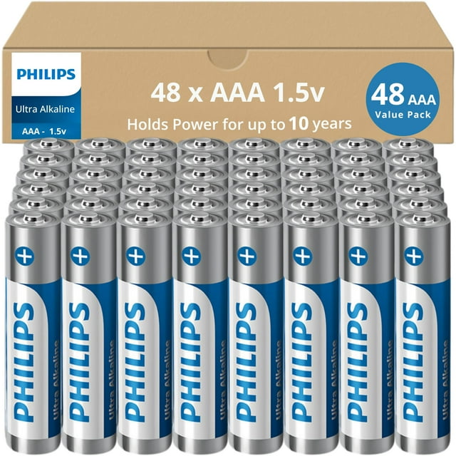 Batería AAA PHILIPS, paquete de 48 unidades, 1,5 V, ultra alcalina, larga duración
