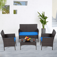 thumbnail image 4 of MoNiBloom 4 Pieces Outdoor Patio Furniture Set, PE Rattan Wicker Chairs with Table and Loveseat, Outdoor Garden Porch Conversation Set with Cushion and Glass Tabletop, Brown/Blue, 4 of 11