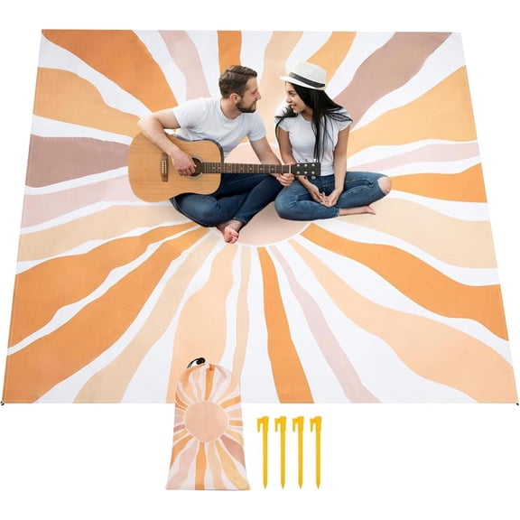 Beach Blanket, 210x200cm Waterproof Foldable Picnic Mat for Outdoor Camping Travel