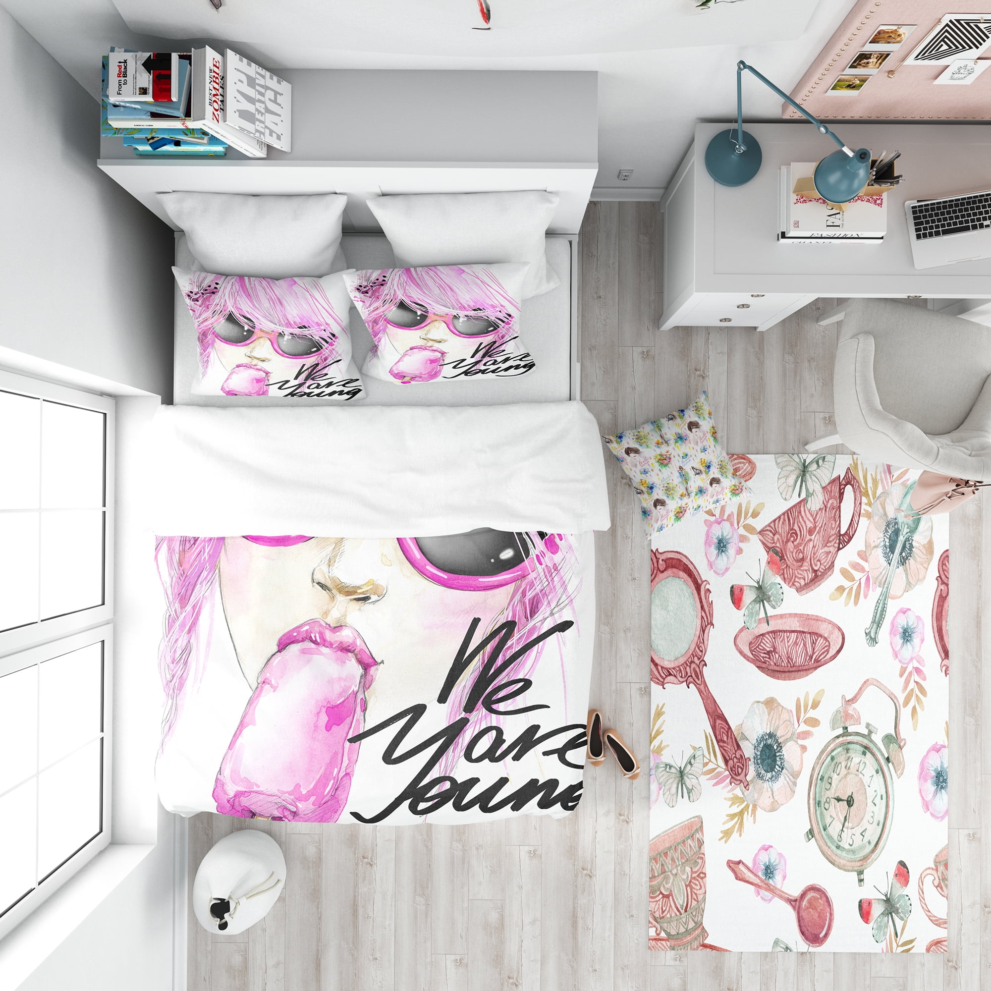 Designart 'Pink Hair Don't Care' Traditional Duvet Cover Set