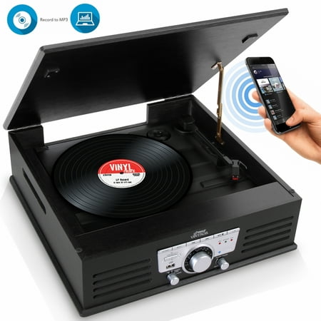 PYLE PTT25UBT - Vintage Classic-Style Bluetooth Turntable Vinyl Record Player with USB/MP3 Computer Recording