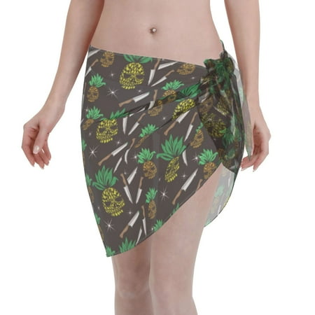 Disketp Pineapples Women Swimsuit Cover Up Short Chiffon Summer Beach Sarong Bikini Wrap Skirt Bathing Suit