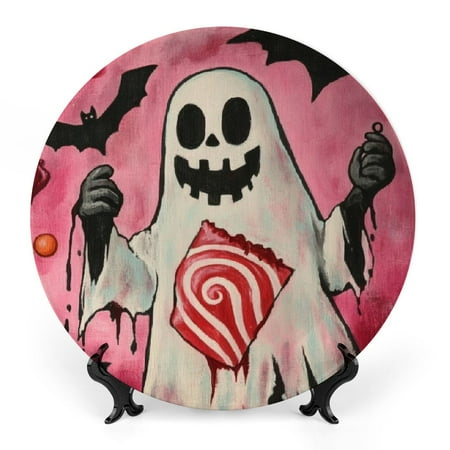 

CMMY Ghost Candy Bat Bone China Decorative Plate Halloween Room Decoration 6x6inch