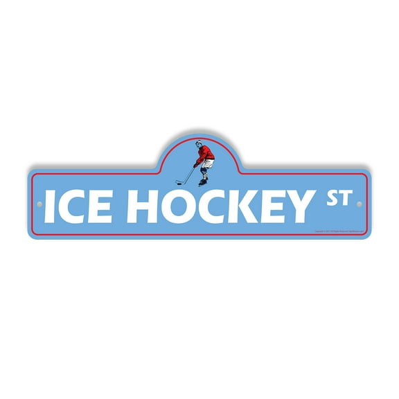 Ice Hockey Plastic Street Sign - 6 Inch X 18 Inch Gift Sports Puck Skates Stick Game Team Arena Ice Rink Goal Play