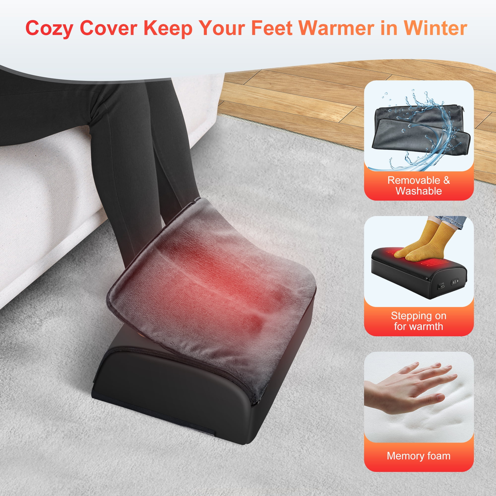 LARROUS Heated Foot Rest for Under Desk – 11 Temp Settings - Memory Foam  Foot Warmer with Washable Cover for Foot & Knee Relief, Foot Stool for  Under