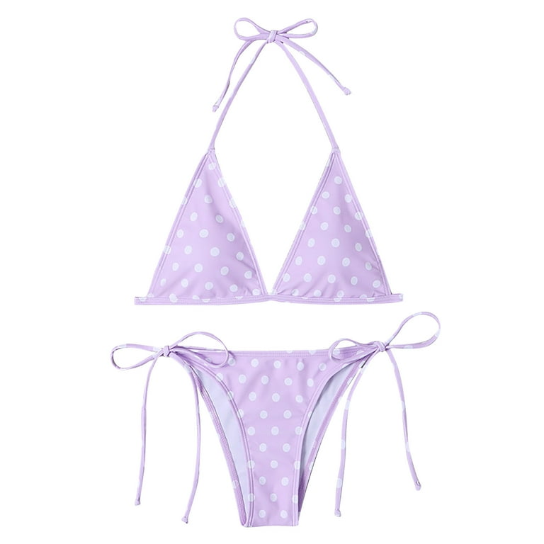 Finelylove Swimsuit Women Lightly Lined Sport Bra Style High Waist Purple M