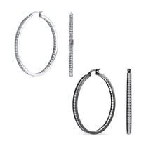 Bling Jewelry Womens Set of 2 Round Channel Set CZ Hoop Earrings Black Plated Stainless Steel 2 Inch