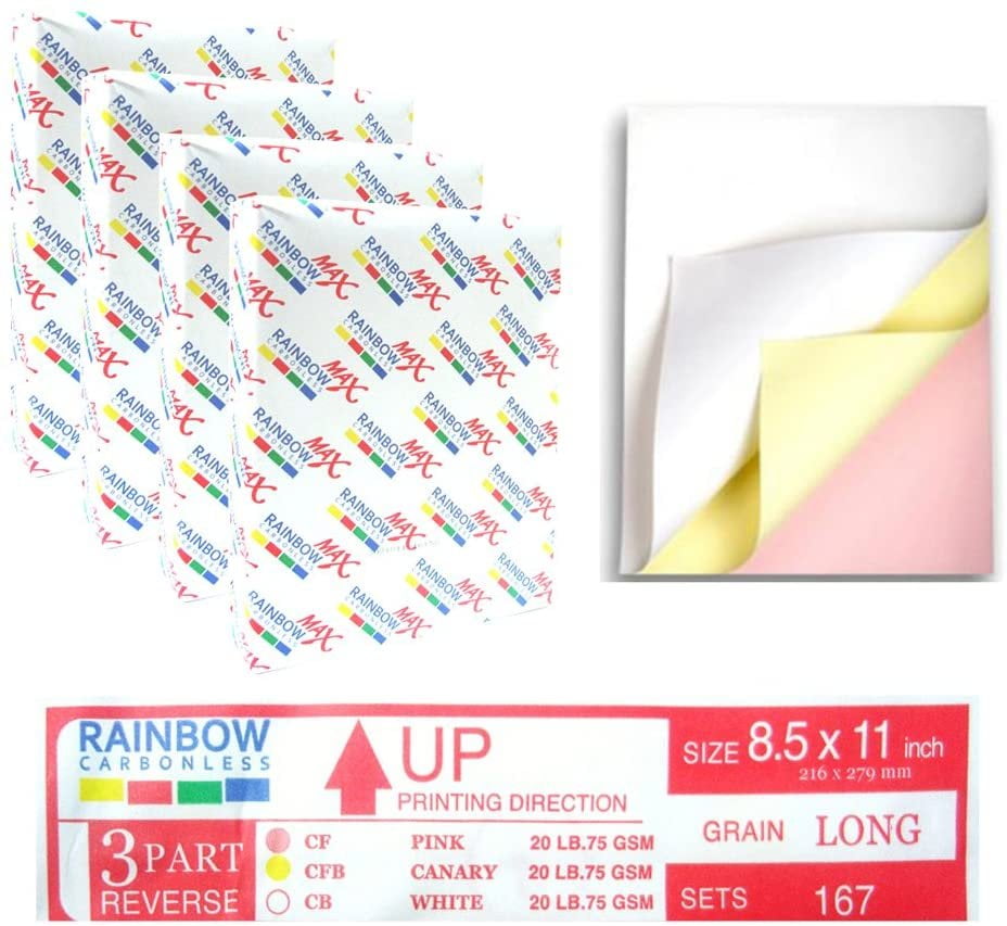 Rainbow Max NCR Carbonless Papers 3 Parts, Letter Size, White & Canary