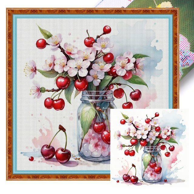 Kit Punto Cruz Con Jarrón Impreso Hilo Algodón Ecológico Bordado 11CT 40x40cm