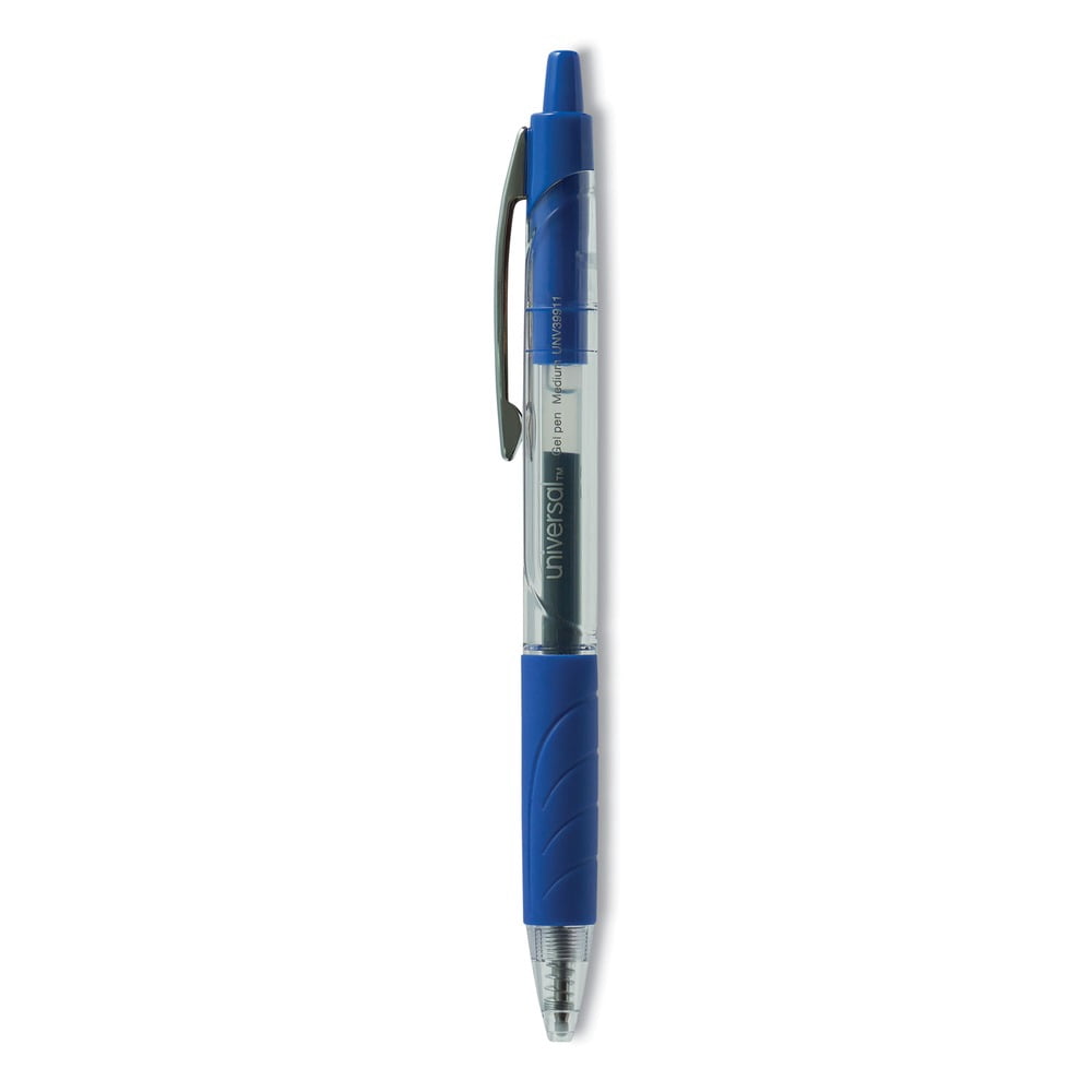 Universal UNV39911 0.7 mm. Medium Comfort Grip Retractable Gel Pen - Blue Ink, Clear/Blue Barrel (36/Pack)