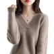 thumbnail image 5 of Suéter elegante de cuello en V de primavera para mujer, suéter holgado de estilo perezoso, suéter de cachemira adelgazante, 5 of 5