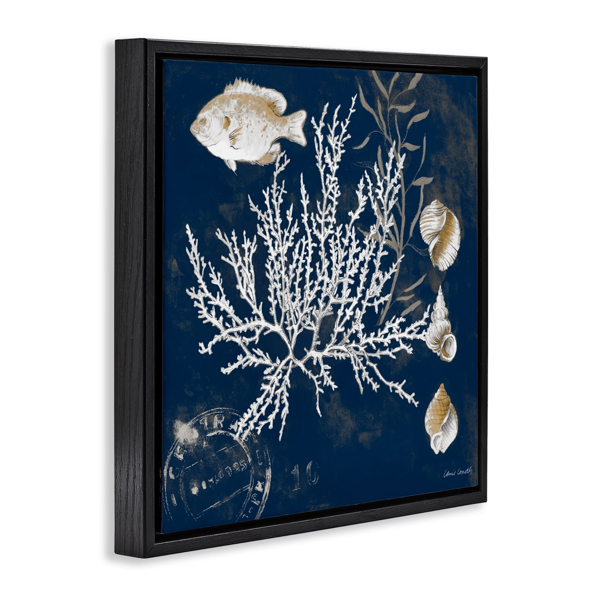 Stupell Industries Coral Medley on Blue Black Framed Floater Canvas Wall Art, design by Lanie Loreth