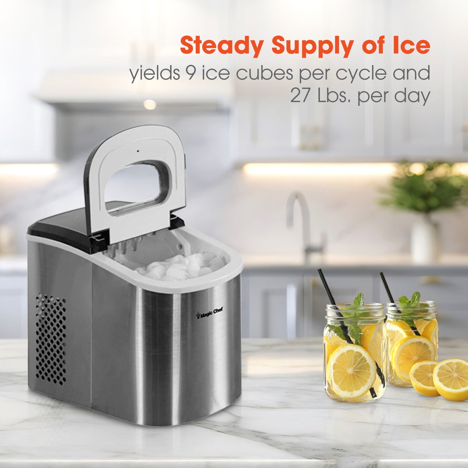 Magic Chef 27-Lb. Portable Countertop Ice Maker in Stainless Steel