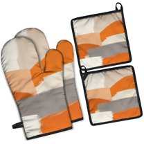 Orange and Grey Abstract Art Artwork Kitchen Oven Mitt and Pot Holder Sets 4 Pcs for Baking, Cooking and Grilling, Heat Resistant Up To 392 °F