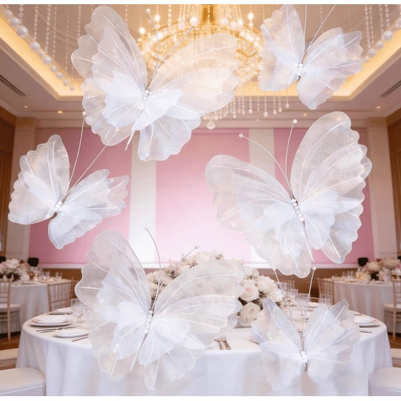 Yogsey Artificial Butterfly Decorations, 3D Butterflies, Wedding Party Theme, White, 20 Inch, 8 Pack