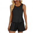 thumbnail image 2 of 2 Piece Matching Summer Lounge Set Women's Imitation And Linen Summer Sleeveless Pocket Casual Round Neck Shorts Set Black Xxl, 2 of 4