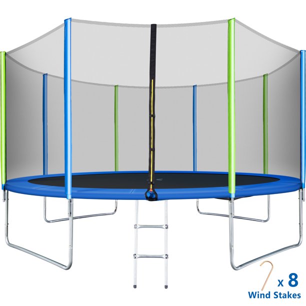 14FT Trampoline for Kids with Safety Enclosure Net, Waterproof Mat and