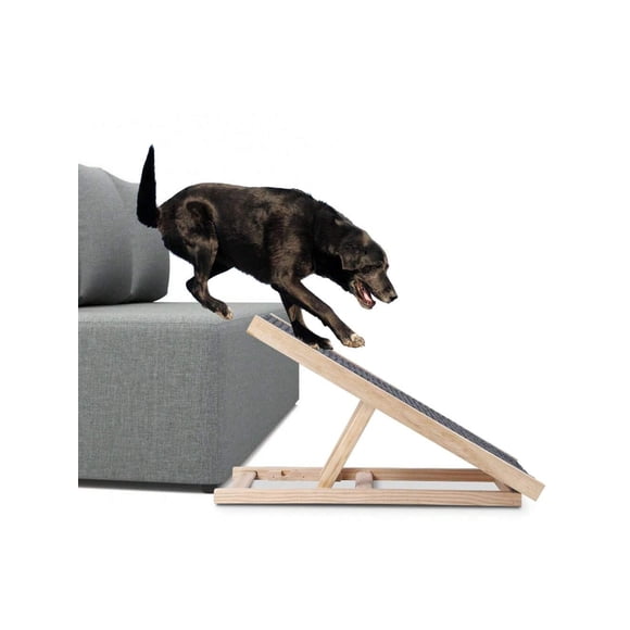 Bingirl Pet Dog Ramp Ladder - Natural Pine Wooden, Lightweight, Folding, Anti-Skid, Adjustable in 2 Heights for Climbing