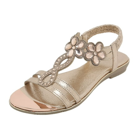 

Ediodpoh Women Summer Elastic Band Flowers Rhinestone Casual Open Toe Flat Soft Bottom Breathable Shoes Sandals Womens Sandals Rose Gold 6.5(37)